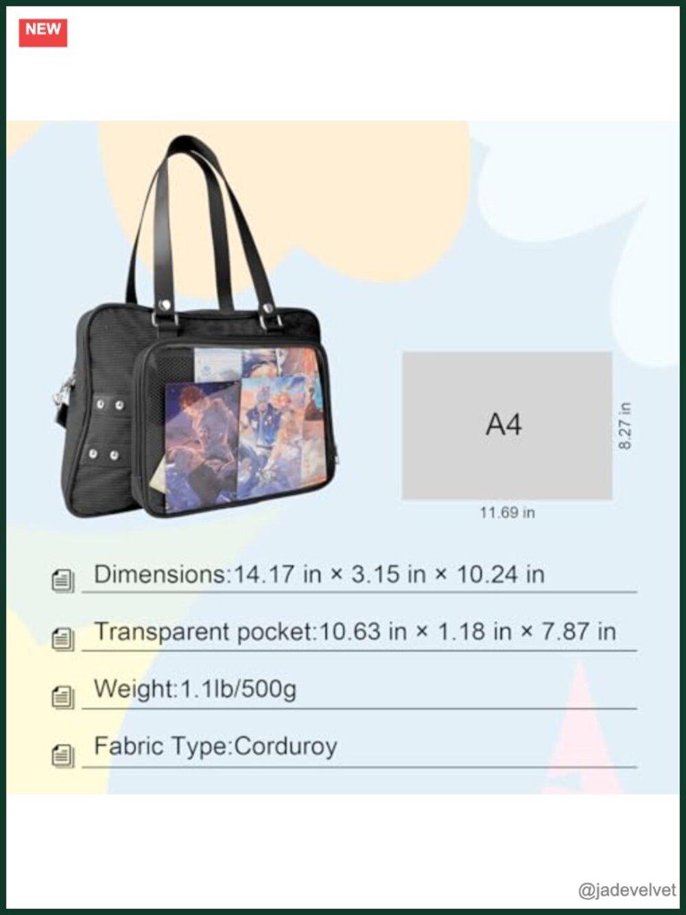 Ita Bag Crossbody with Clear Display Window, Pin Display Purse, Corduroy - Picture 4 of 6